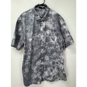 Vans Men XXL Button Up Shirt Short Sleeve Casual Shirt Gray Space Tie Dye Cotton